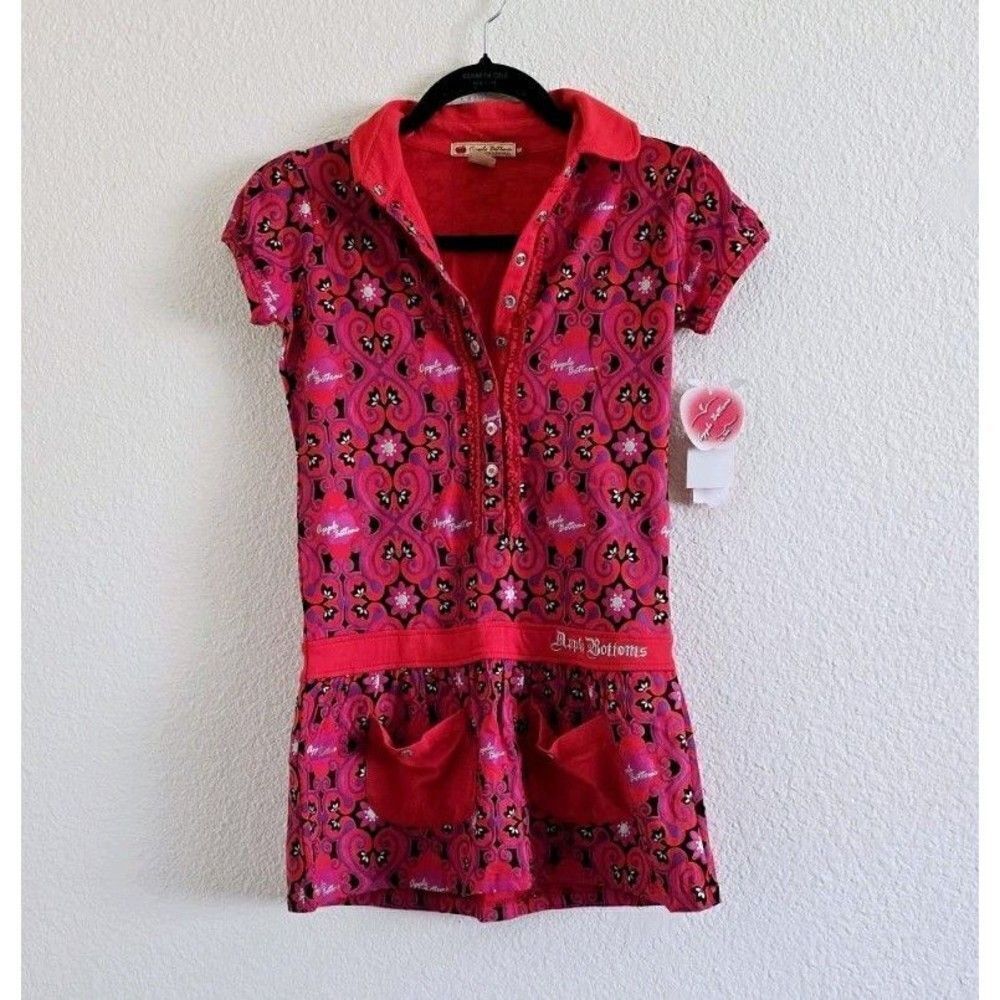 APPLE BOTTOMS Girls Size M Red Floral Polo Dress Drop Waist 10/12 New With Tags